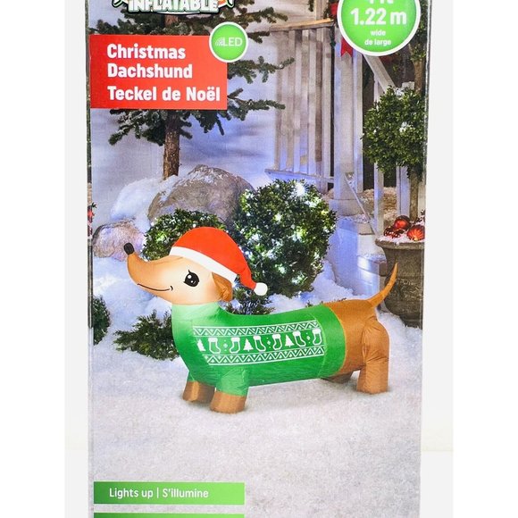 Gemmy Christmas Dachshund ~  4 Ft Wide LED Airblown Inflatable ~ New - Picture 2 of 8